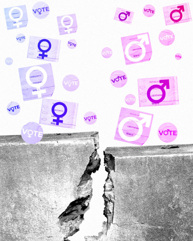 A stylized image showing a physical gap between genders